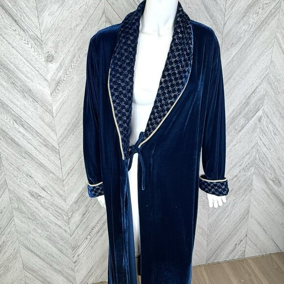 Vintage Vanity Fair Velour Robe Womens Size Large Blue Belted Velvet - Picture 5 of 8